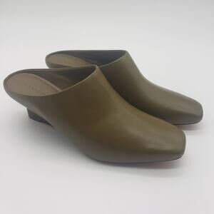 Vince Benita Cypress Leather Mule Shoes Women’s Size 8.5 Olive Green Low Wedge